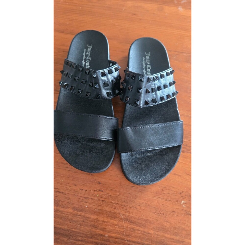 Women's Juicy Couture Black Studded Leather Sandals Slides Size 9 - Picture 3 of 5